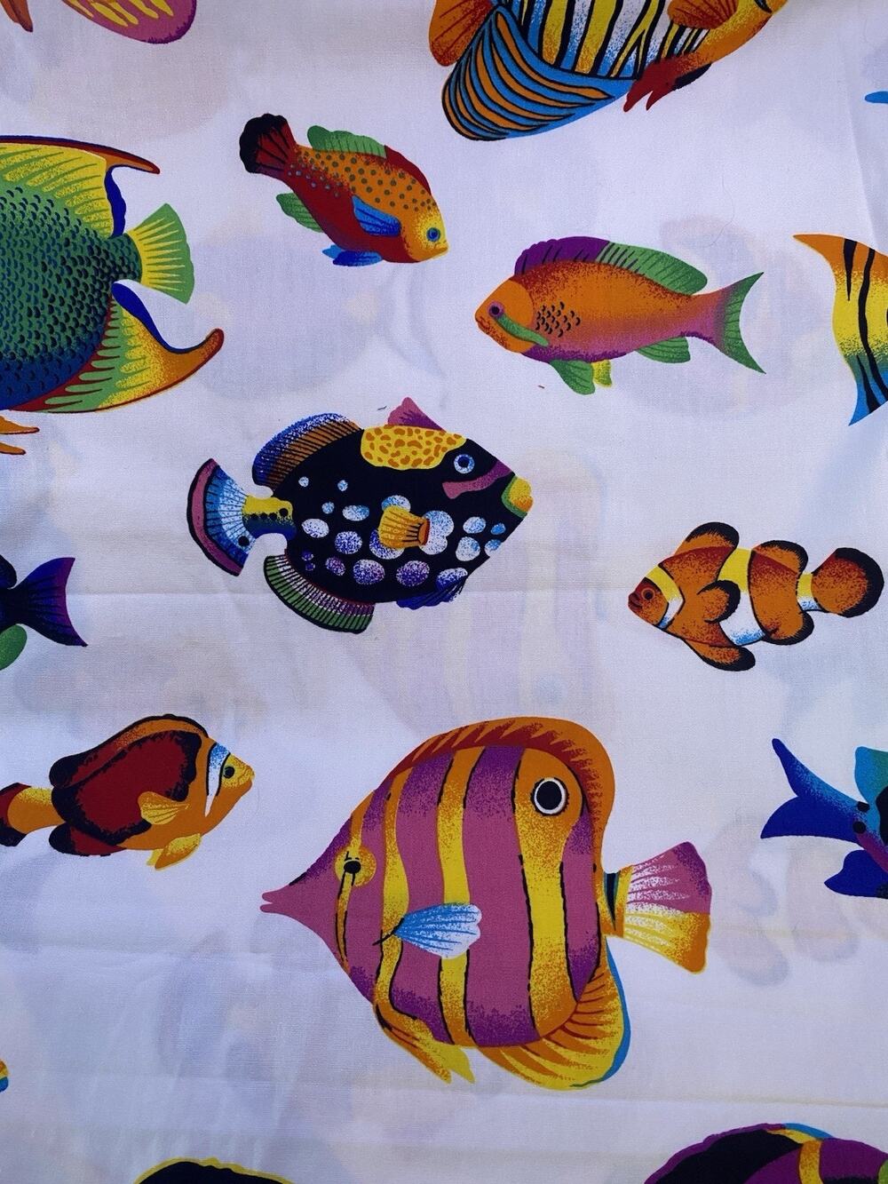 VIP Prints Cranston Tropical Fish White Background Fabric 1.6 Yards 44"wide